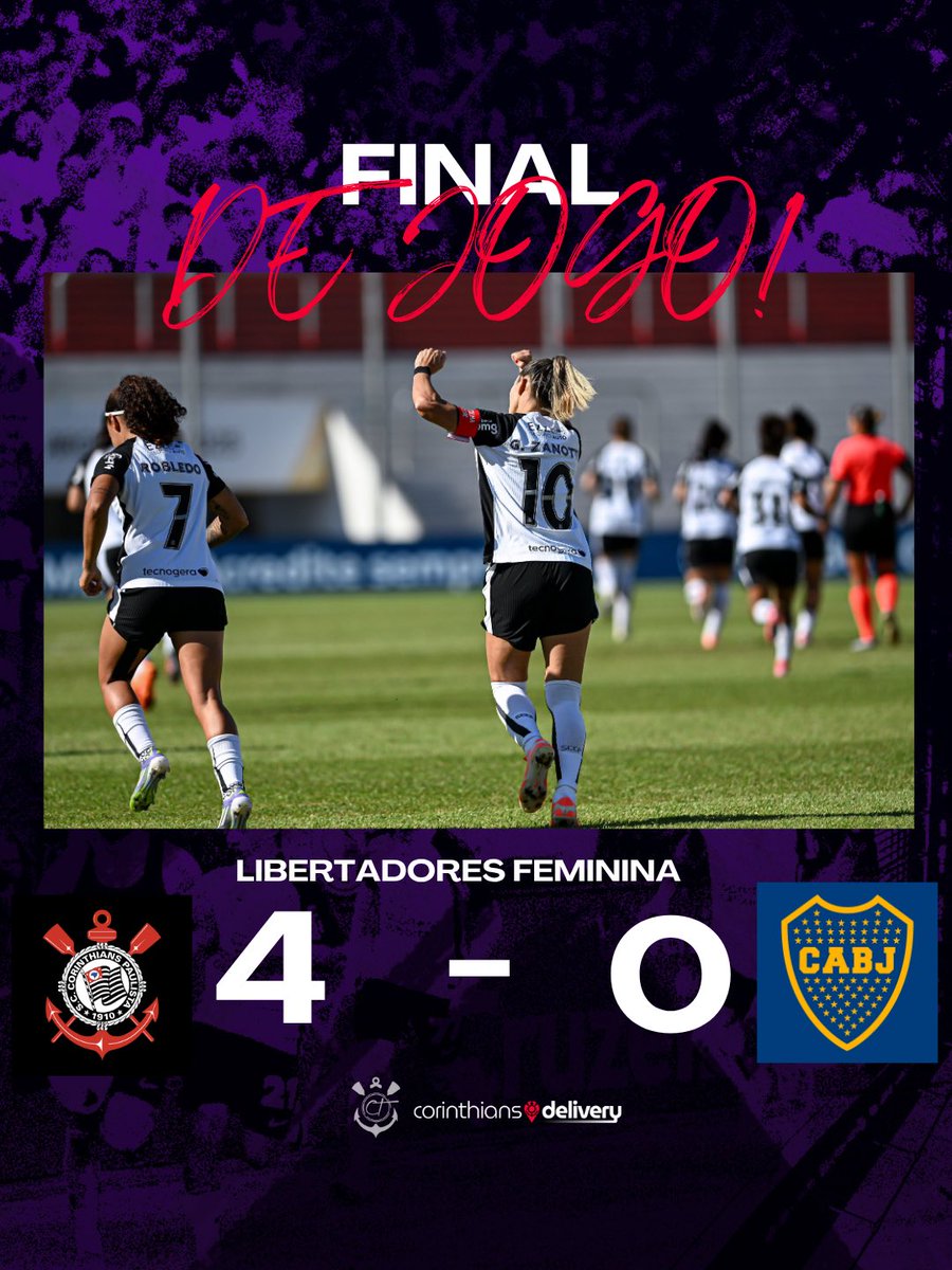 centraldotimao's tweet image. VITÓRIA DAS BRABAS! 💜🏴🏳️

Com direito a hat-trick de Gabi Zanotti, a equipe feminina do Corinthians goleou o Boca Juniors por 4 a 0, em partida válida pelas quartas de final da Copa Libertadores.

⚽️ Gabi Zanotti (8’)
⚽️ Gabi Zanotti (13’)
⚽️ Gabi Zanotti (41’)
⚽️ Jhonson (68’)