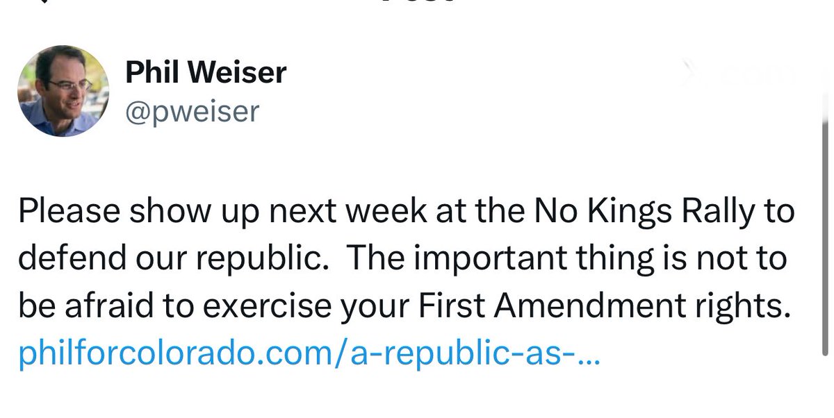 cologop's tweet image. Another No Kings Rally, we haven’t had a king rule here since our revolution.

And he’s trying to be our next Gov, what’s next, No Prosperity Bash!