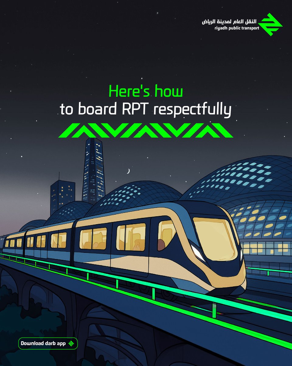 RiyadhTransport's tweet image. Here’s how to board RPT respectfully:​

Tap your Darb card before entering​

Let others exit before you board​

Step aside and keep the flow moving​

Together, we can create a smooth and efficient travel experience