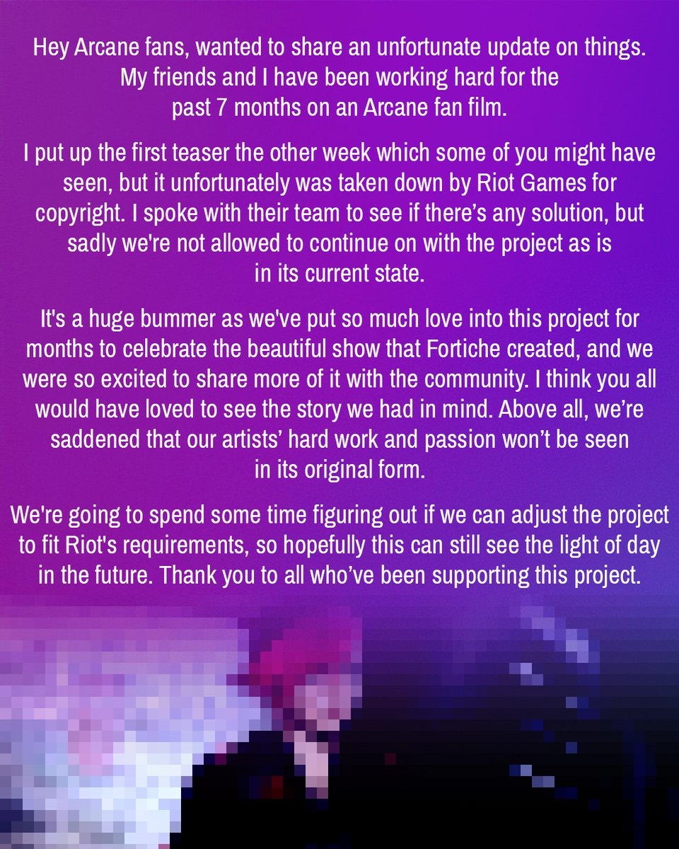 Hey everyone, quick update on the #arcane fan film. This'll be the last post related to this project from the Lumis account. ❤️ #LeagueOfLegends