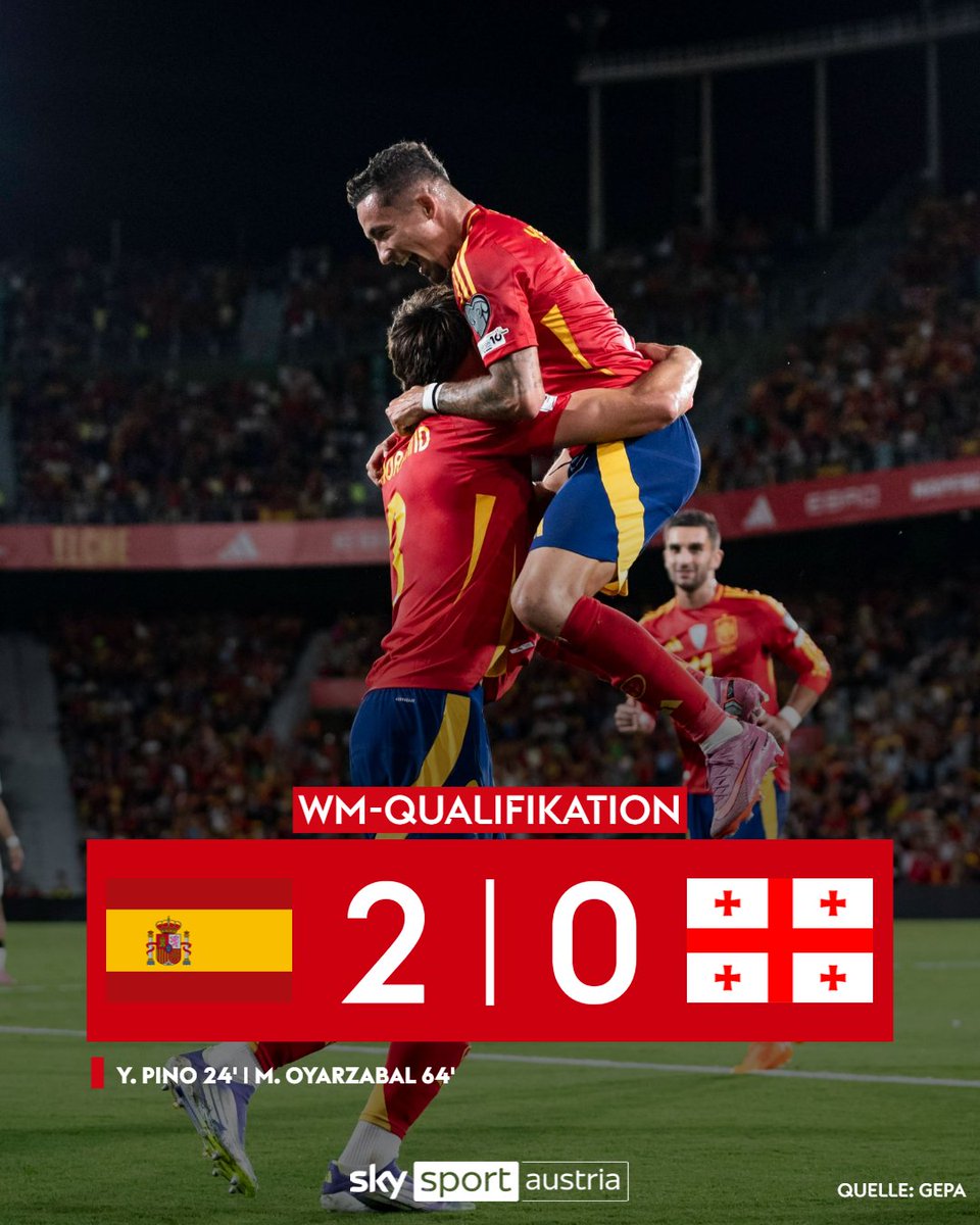 SkySportAustria's tweet image. Der amtierende Europameister bleibt in Gruppe E weiterhin ungeschlagen! 🇪🇸 💥

➡️ Die Ergebnisse der späten WM-Qualifikationsspiele im Überblick! 👀

Alle weiteren Infos 👉 skysportaustria.at/spanien-gegen-…

#WMQualifikation #Spanien