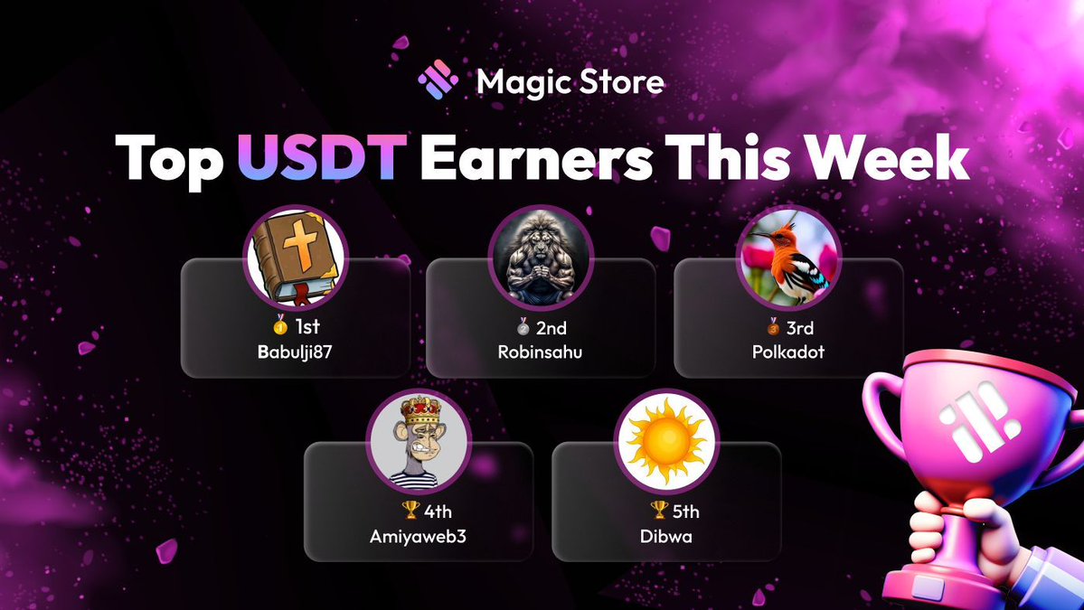 MagicStoreWeb3's tweet image. The Top 5 Magicians of the Week are revealed! 

They turned Karma into $USDT like it’s alchemy. 

Do you have the magic to make next week’s list? 
buff.ly/MYtc773