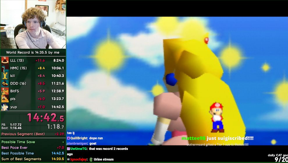 just finished my 3rd best run ever, fastest post-HMC segment (4:36.4) and new HMC combest (1:42.1) but more importantly if i didn't miss pillarless it'd have been a 14:32!!! pretty crazy!
