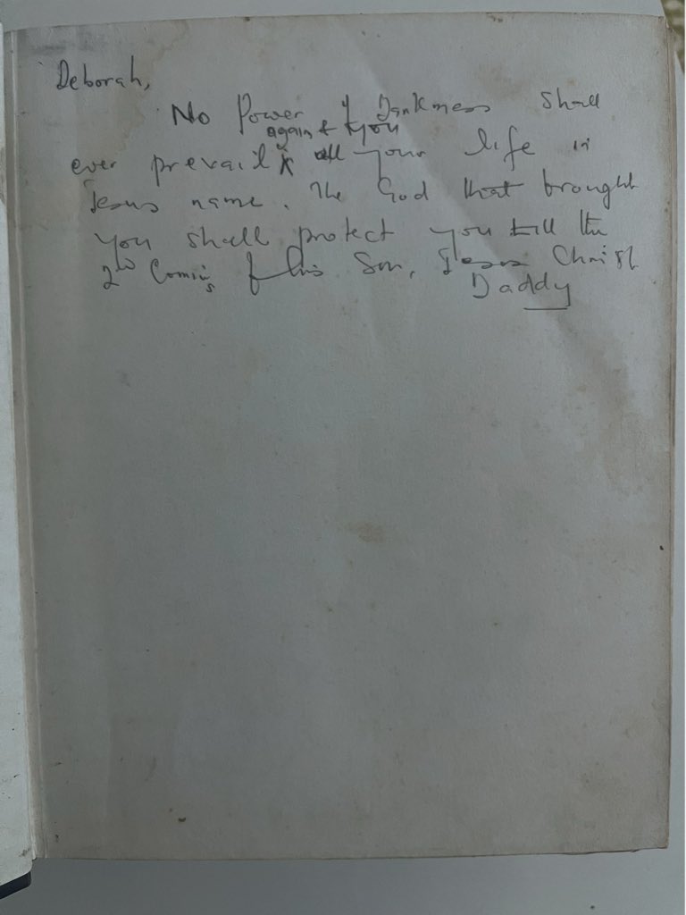 Debby__Felix's tweet image. I lost my dad when I was 12. Years later, I found his Bible with a short letter written inside. It felt like he spoke to me again. I’m keeping it safe, for the day my children meet their grandfather through his words.❤️