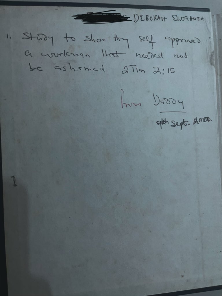 Debby__Felix's tweet image. I lost my dad when I was 12. Years later, I found his Bible with a short letter written inside. It felt like he spoke to me again. I’m keeping it safe, for the day my children meet their grandfather through his words.❤️