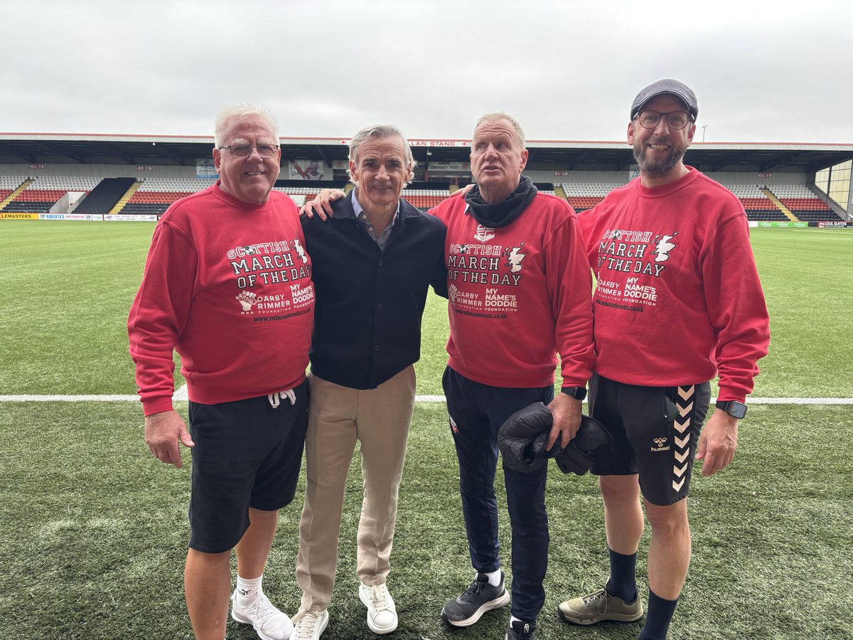 Thank you <a href="/albionrovers/">Albion Rovers FC</a> and <a href="/AirdrieoniansFC/">Airdrieonians FC</a> for your great hospitality for the Scottish March of the Day team. 

A special welcome at both clubs for those campaigning for <a href="/DarbyRimmerMND/">Darby Rimmer MND Foundation</a> and <a href="/MNDoddie5/">My Name'5 Doddie Foundation</a> 

<a href="/MartinJ_MND/">Martin Johnston</a> <a href="/JohnMcGinlay10/">John McGinlay</a> <a href="/ajq87/">Andrew Quinn</a>