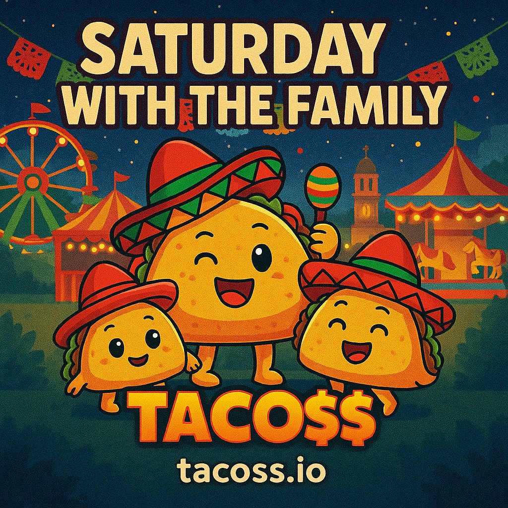 TacossCrypto's tweet image. Family night at the feria 🎡
What’s your go-to: churros, elotes, or tacos? 🌶️ Comment below 👇
TG t.me/+aFN-M2f1SyAwN…
 • Buy pump.fun/coin/E43txnG6a…
 • tacoss.io
#TACOSS #TacoToTheMoon #pumpfun #Solana #CryptoCommunity #NFA