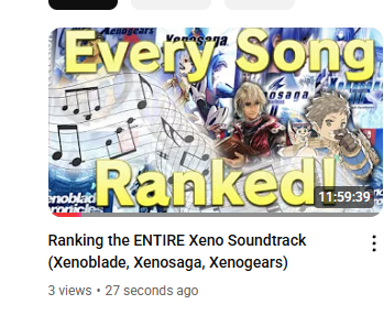 I have made a 12 HOUR VIDEO ranking the entire Xeno OST. Every single song. This was a massive amount of effort that I've been working hard on all week and probably 20 hours of the last 24. Please watch it! Share with your friends! Please! Link in post below