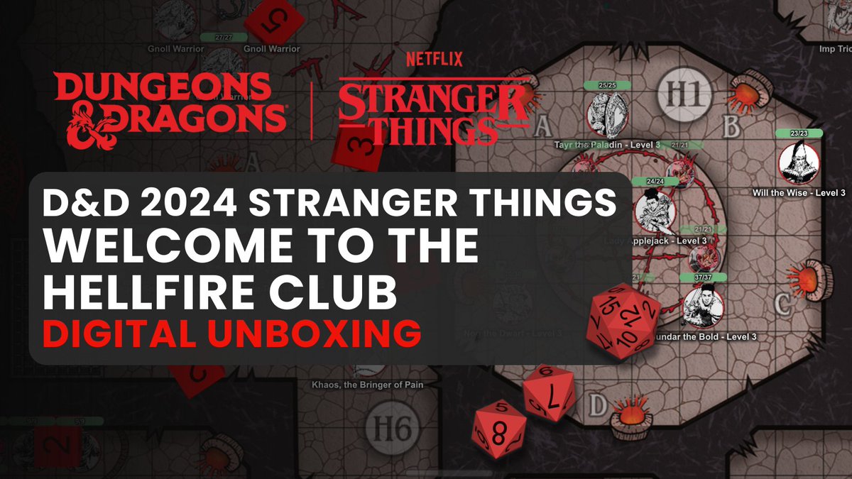 roll20app's tweet image. What’s inside Stranger Things: Welcome to the Hellfire Club on Roll20? 👀

Join Marketing Manager Anne Richmond for a full digital unboxing—see how maps, tokens, and ready-to-play heroes let you jump straight into the action.

Watch the full walkthrough 🎥 hubs.li/Q03N7hTn0