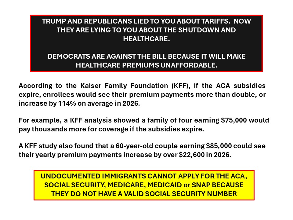 stopalready23's tweet photo. @PeteHegseth @TheDemocrats @SpeakerJohnson STOP LYING - STOP LYING - STOP LYING.  Republicans lied about the tariffs and are destroying farmers and the economy. Now they are LYING ABOUT THE SHUTDOWN.  Their Bill will make ACA insurance premiums UNAFFORDABLE for millions of Americans. THAT'S why Dems won't sign. https://t.co/uI2WnG1Ke5