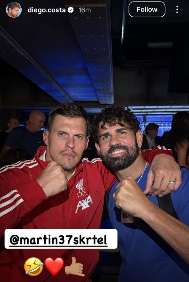 Diego Costa en su Instagram después de que casi se agarran a golpes hoy con Martín Skrtel: