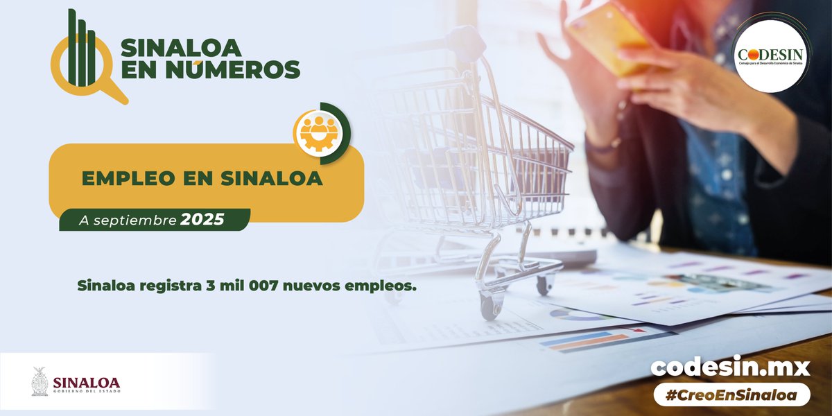 #SinaloaEnNúmeros | #EmpleoEstatal

Sinaloa registra 3 mil 007 nuevos empleos.
Ver Infográfico aquí: acortar.link/Y7ULeN

Sinaloa 10+ | #CreoEnSinaloa
