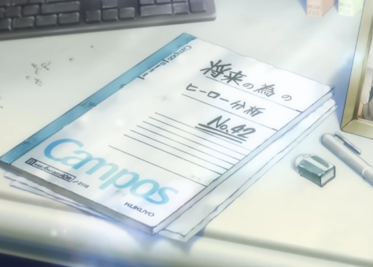 Yakotakii's tweet image. I just realized it's notebook no. 42 because that's how many volumes of MHA there are. peam..