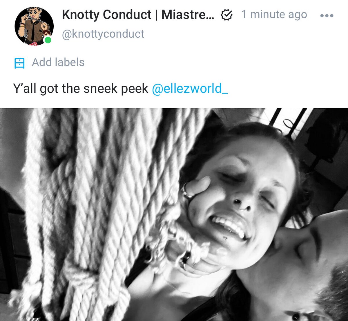 Rope Y Tetas  😍 con <a href="/Ellezworld_/">Goddess Ellez</a>  

onlyfans.com/knottyconduct