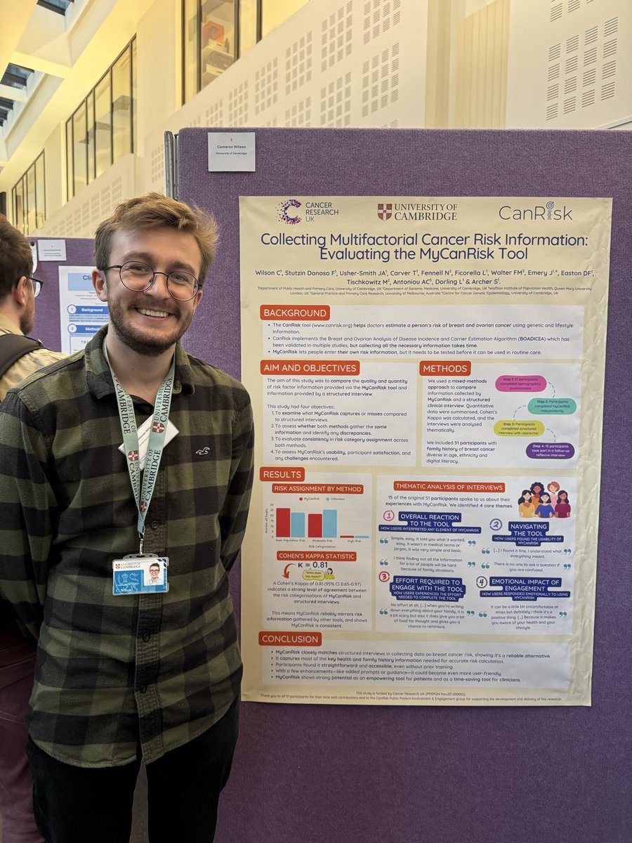 Cambam's tweet photo. Presented my poster at the Early Cancer Institute Symposium at @Cambridge_Uni, hosted by Cancer Research UK! 📝 

I chatted about my work on breast cancer risk prediction and how we’re evaluating our new tool that identifies higher-risk women so they can be screened earlier. 🧬 https://t.co/vmnQBM4kTQ