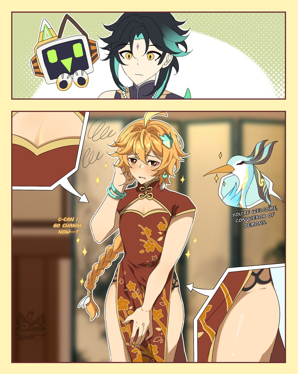 FlufflyMacaron's tweet image. 💚💛
I just want an excuse to draw Aether in cute clothing ehe...
#XiaoAether