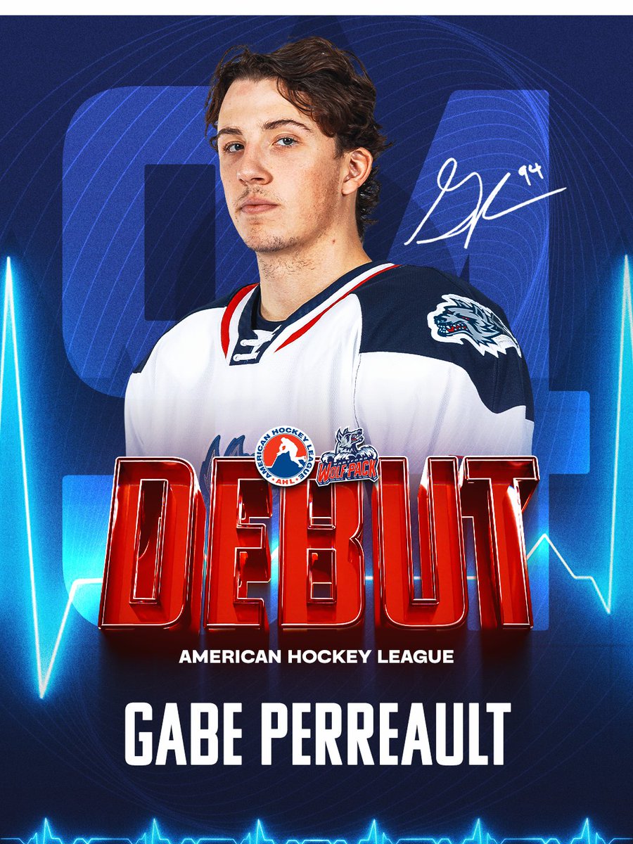 HWPHockey's tweet image. Stick taps to Wolf Pack forward, Gabe Perreault, on his AHL Debut tonight 🏒