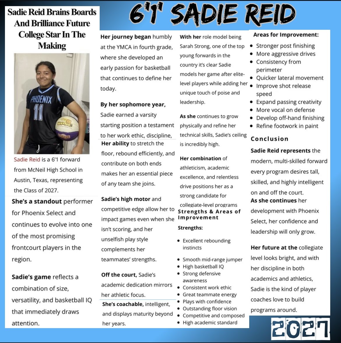 6’1” 2027 <a href="/SadieReid0402/">Sadie Reid</a> 
Thank you for the eval <a href="/WoodsRecruiting/">Al Woods</a>