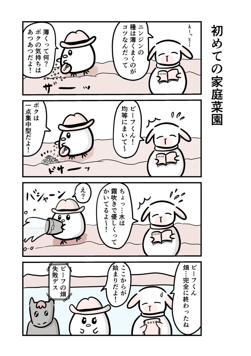 kapihaha's tweet image. 【かぴまる劇場　115】

家庭菜園って難しいですね

#漫画が読めるハッシュダグ 
#漫画家志望さんと繋がりたい
#4コマ漫画

この漫画の47話まではKindleで無料で読めます
漫画のリンクとここまでの相関図はリプ欄に↓(1/3)