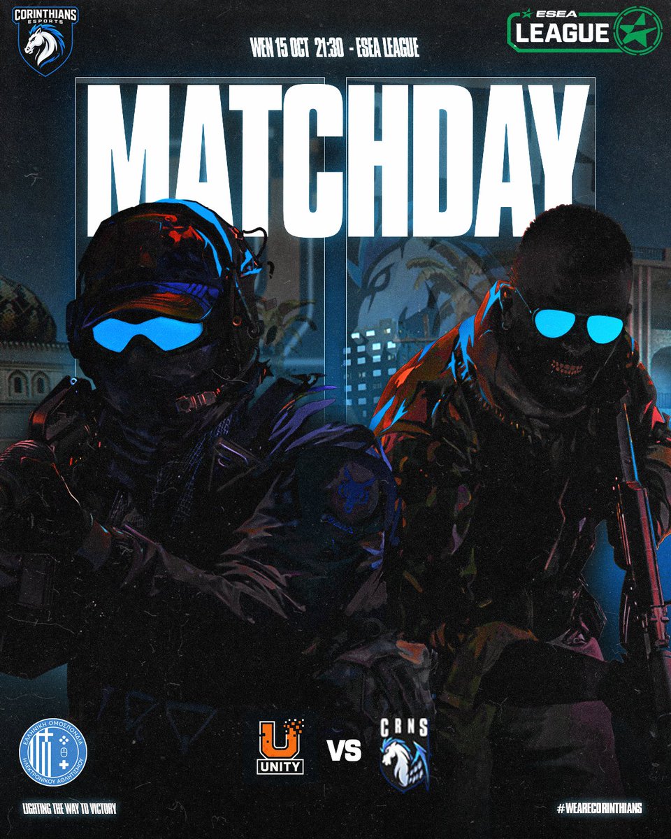 CorinthiansClan's tweet image. 👉 Matchday for ESEA League Entry Round 4

🗓️ Τετάρτη 15 Οκτωβρίου 21:30

👉 Πάμε Hype, Πάμε για την ΝΙΚΗ!

🎦 Το Παιχνίδι θα γίνει Live στο Twitch της ομάδας (link in bio), 

CRNS - Corinthians Clan 
LIighting the way to victory 

#cs2Sport #WeAreCorinthias #crnshype #ESEA