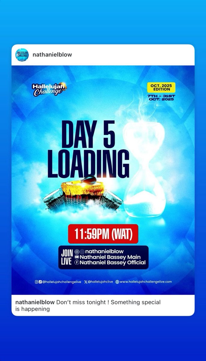 TosinofJesus's tweet image. Day 5

Get ready!

#HallelujahChallenge