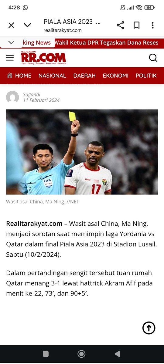 tebelams's tweet photo. Oalah pantesan aja gak dikasih kartu, wasitnya ternyata yang kasih 3 penalti ke Qatar di Final Piala Asia 2024. Ma ning wasit kontroversial. Gak heran sih 😌

#TimnasDay https://t.co/jFBMPsR5TA