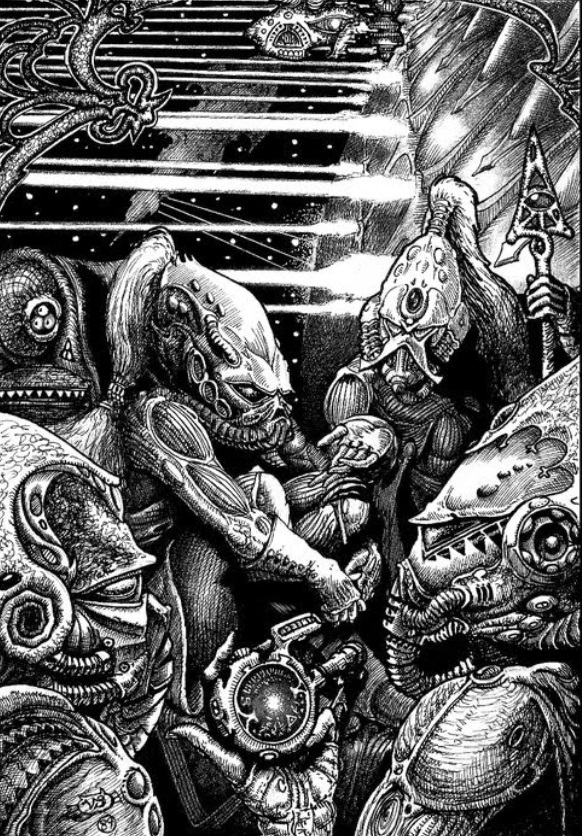 40kARTdotcom's tweet image. The Eldar Council White Dwarf Oldhammer Art by Tony Hough