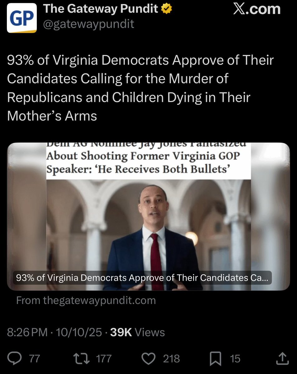 ChiefTrumpster's tweet image. I think people still do not understand that the left wants us dead.
93% is a clear majority of the Democrats in VA.
And they want you dead, your family dead, and they will celebrate if it happens.
Bookmark this-things will get worse.