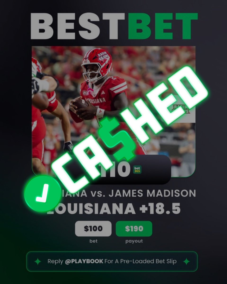 ActionNetworkHQ's tweet image. ✅ LOUISIANA +18.5

💰 The Ragin’ Cajuns stay close enough to cash this @steponaduck1 Best Bet