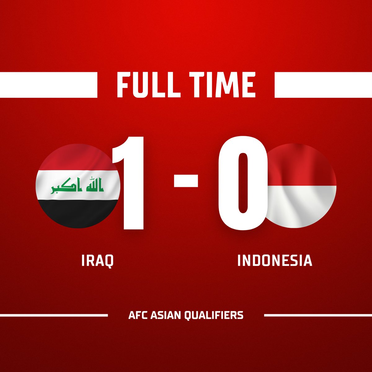 thejurgenholic's tweet image. FULL TIME:
#IRQ 1-0 #IDN

⚽ 76&apos; Z. Iqbal
🟥 90+9&apos; Z. Tahseen