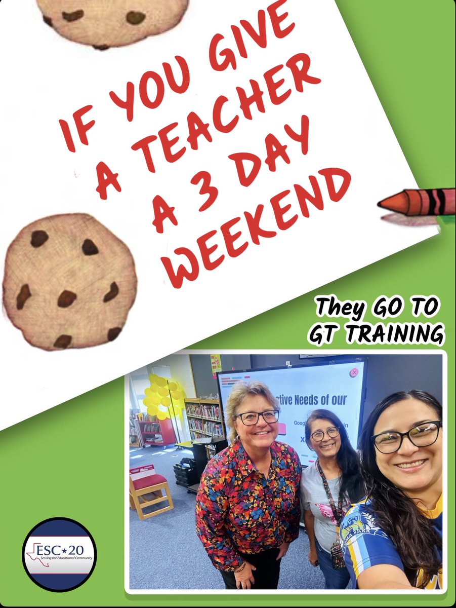 MsAValdes's tweet image. If you give a teacher a 3-day weekend, they’ll find a way to make it about learning. 👩‍🏫🍎Enjoyed my Saturday in GT training and came away inspired, full of ideas to bring back to my students. #ProfessionalDevelopment #GiftedAndTalented #EISDLiteracy