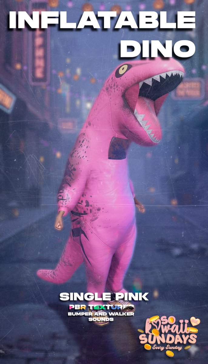GAKIGANGSL's tweet photo. A deal so Kawaii it will make you roar! 🦖 This weekend only, get any of our SINGLE COLOR Inflatable Dinos (Pink, Blue, Green, Orange) for ONLY 65L at the #SoKawaiiSundays event! Includes PBR Textures. The Fatpack is NOT on sale! https://t.co/Isffmt8X0C #SLSale #SecondLife #Dino https://t.co/3PntEniamy
