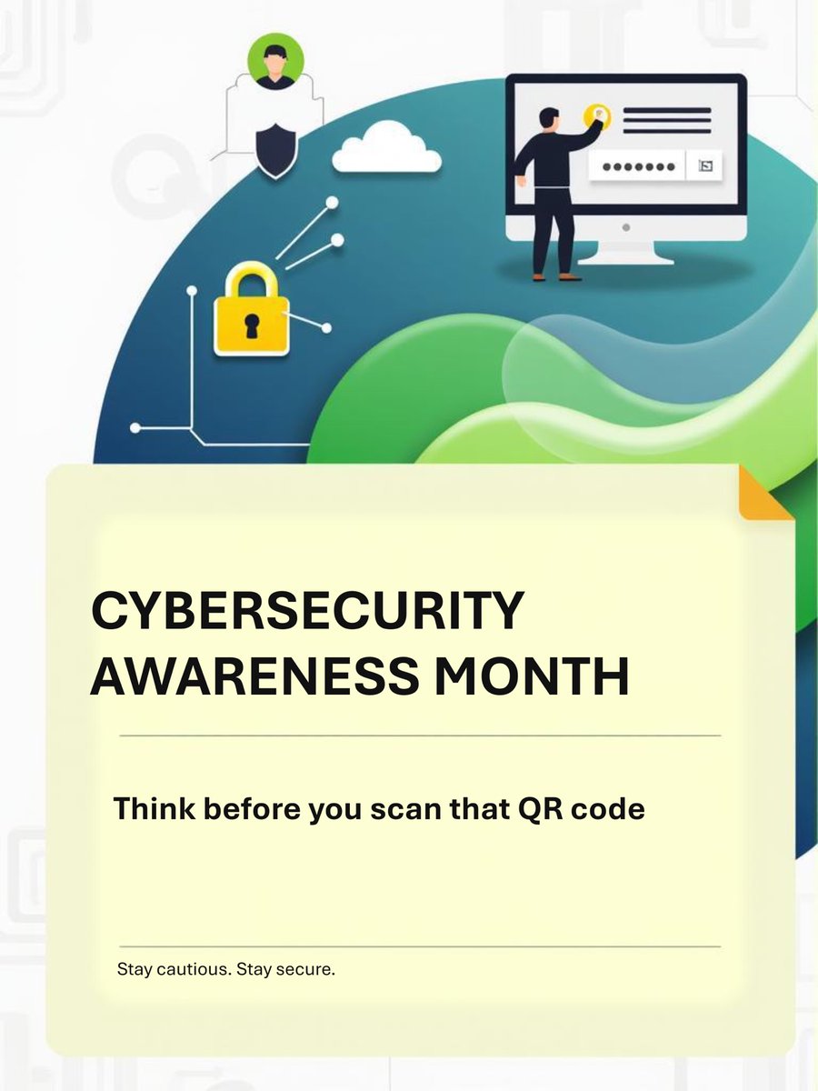thisgozie's tweet image. Day 11/31

QR codes make life easy. Scan a code to pay the bill. Scan a code to access the website.

But as always, bad actors exploit this.

If you can’t verify that the QR code is real, enter the web address or account number instead.

#CybersecurityAwareness
#StaySafeOnline