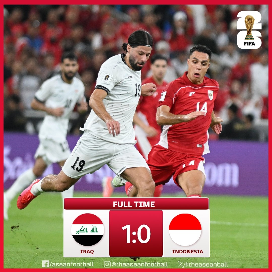 theaseanball's tweet image. ✨️FIFA WORLD CUP 2026 QUALIFIERS | AFC&apos;s Round 4

FT: Iraq 🇮🇶 1️⃣ - 0️⃣ 🇮🇩 Indonesia

#PSSI #WC2026 #AFC #TimnasIndonesia #ASEANFootball