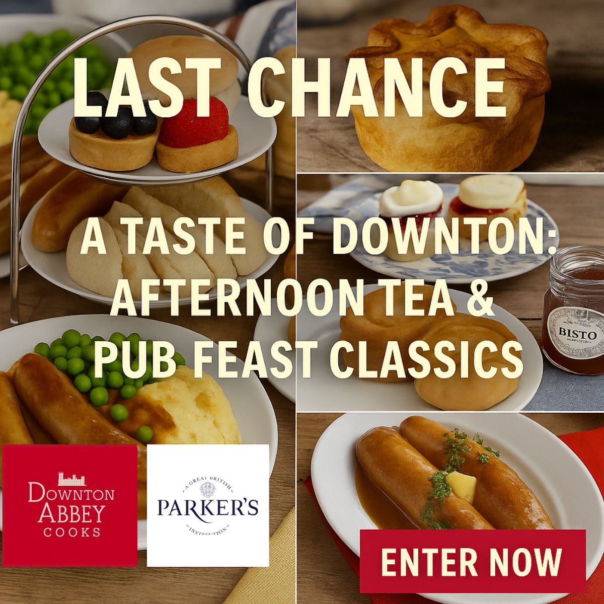 🚨 FINAL HOURS!
The Taste of Downton Contest closes at midnight tonight ⏰.

Win a $150 prize pack of British classics: pork pie, sausages, scones, clotted cream, Branston &amp; more from <a href="/ParkersGB/">Parker's Great British Institution</a> 🇬🇧. 

👉 Enter now before it’s too late bit.ly/4gc3v1Z  
#DowntonAbbey