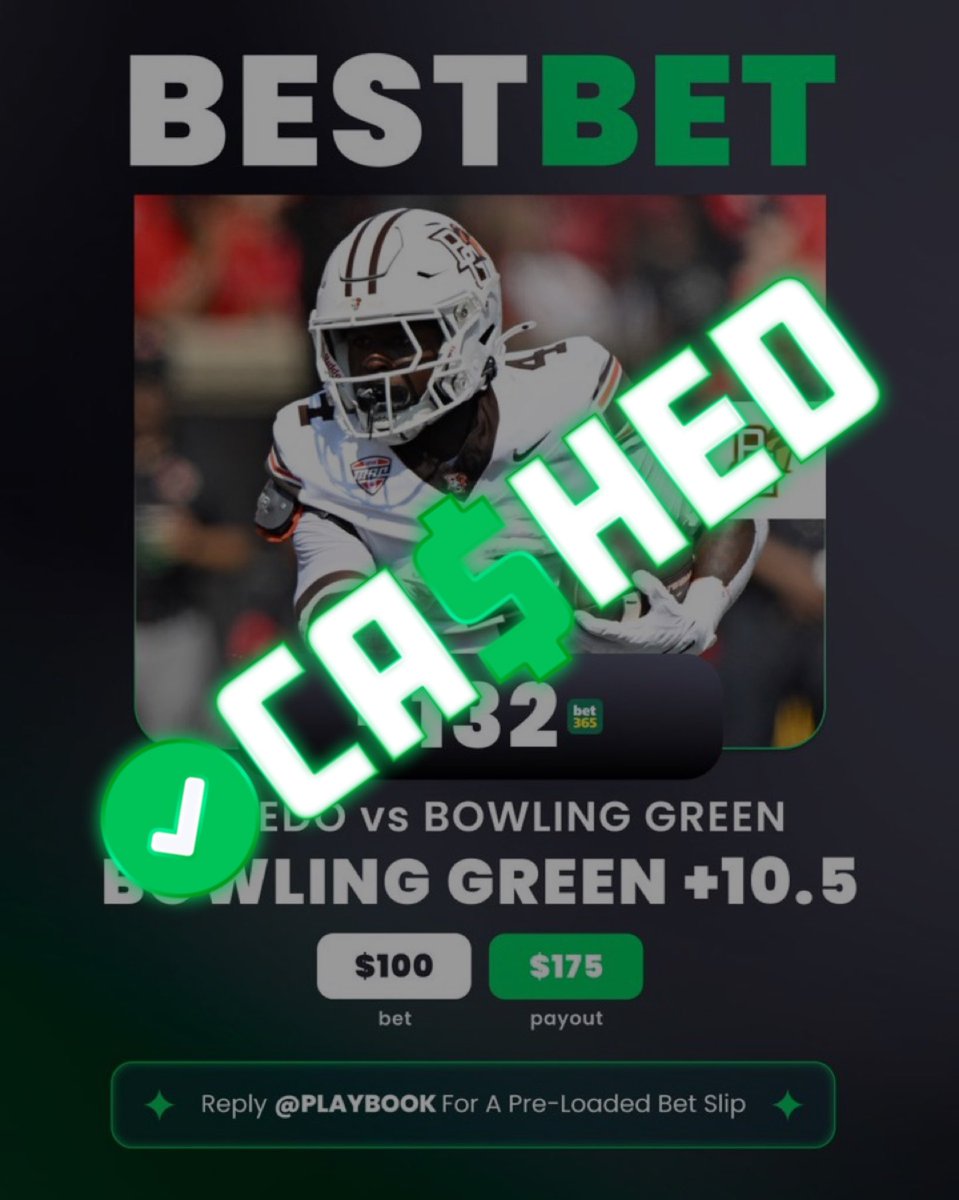 ActionNetworkHQ's tweet image. ✅ BOWLING GREEN +10.5

💵 Bowling Green beats Toledo and this @Stuckey2 Best Bet cashes for us!