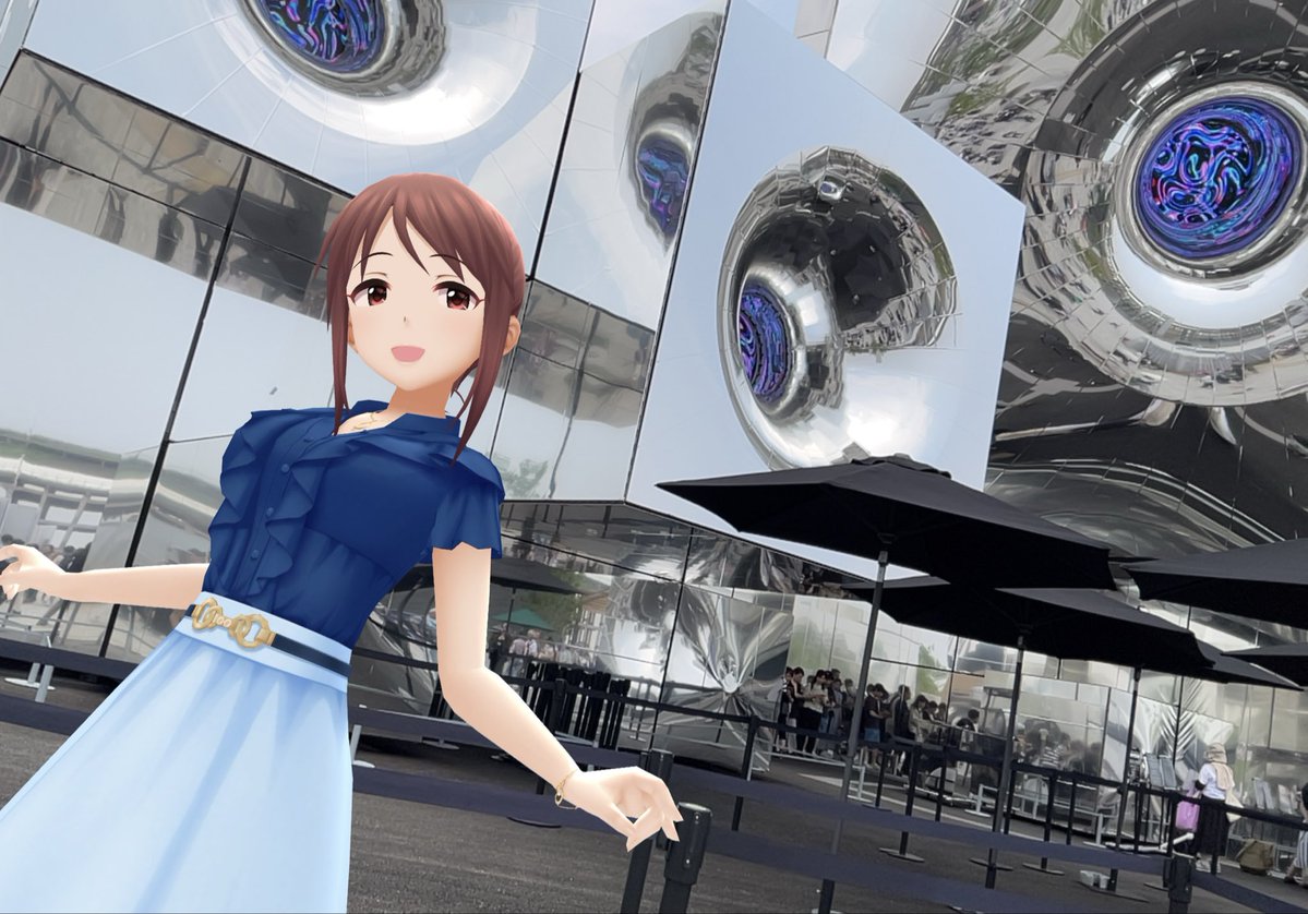 elckski's tweet image. おはようございます☀
万博のnull²(ヌルヌル)パビリオンで撮った美優さんです。
個性溢れる外観は多くの人が写真を撮ってました。
体験では独特の世界観を楽しめました、今日含めて3日で閉幕なのが寂しすぎますね。
今日もよろしくお願いします！

#三船美優 
#デレステAR 
#デレスポAR