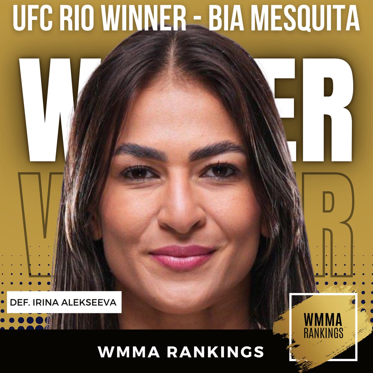 WMMARankings's tweet image. #UFCRio results: 🇧🇷 Bia Mesquita def. 🇷🇺 Irina Alekseeva via submission (rear-naked choke) - Round 2, 2:14

#WMMA #UFC #MMA