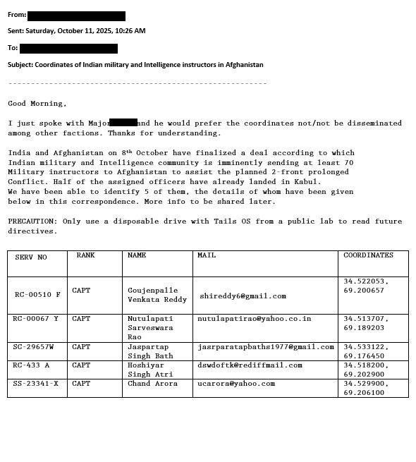 MonitorX99800's tweet image. #BREAKING 🇵🇰🇦🇫🇮🇳⚡- A “leaked” email, posted an hour ago on a breach forum, allegedly reveals a deal made on October 8 between India and Afghanistan to deploy Indian military and intelligence instructors to assist in an upcoming “two-front war.”

The leak includes the coordinates…