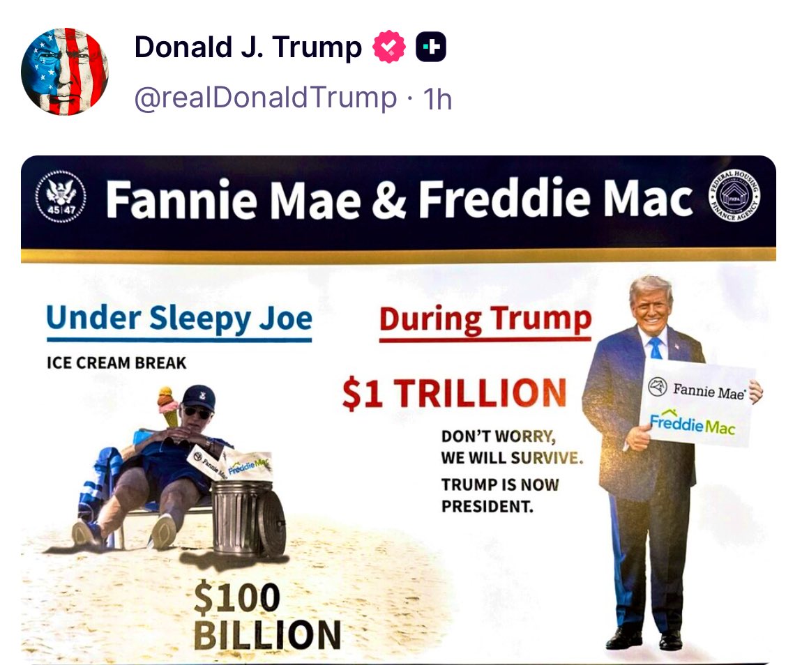 Trump on Truth Social $FNMA $FMCC 

Feels like it’s happening SOON!