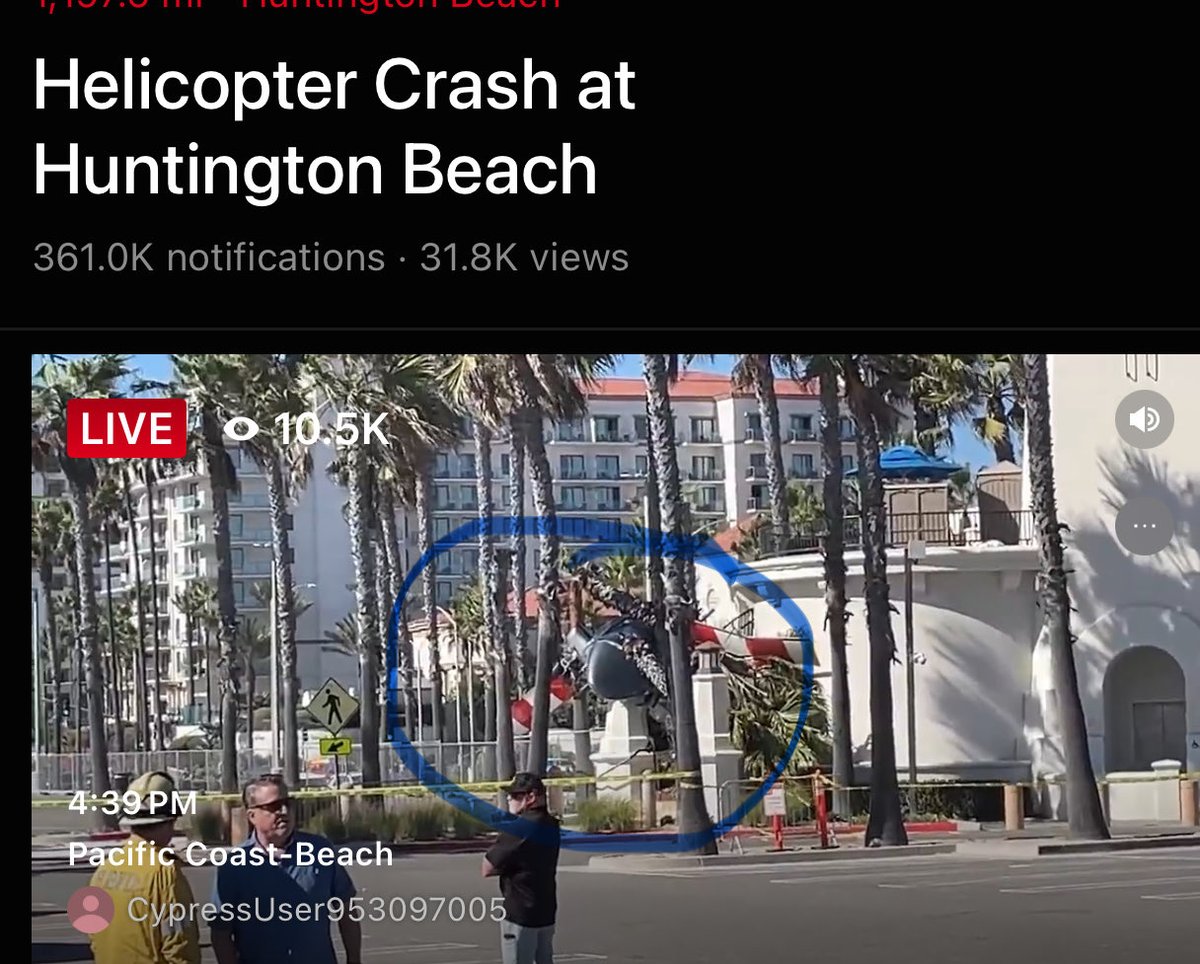 kmcpcc's tweet image. Live~ Huntington Beach Ca. That's a helicopter wedged between palm trees
๐ด๐๐ด