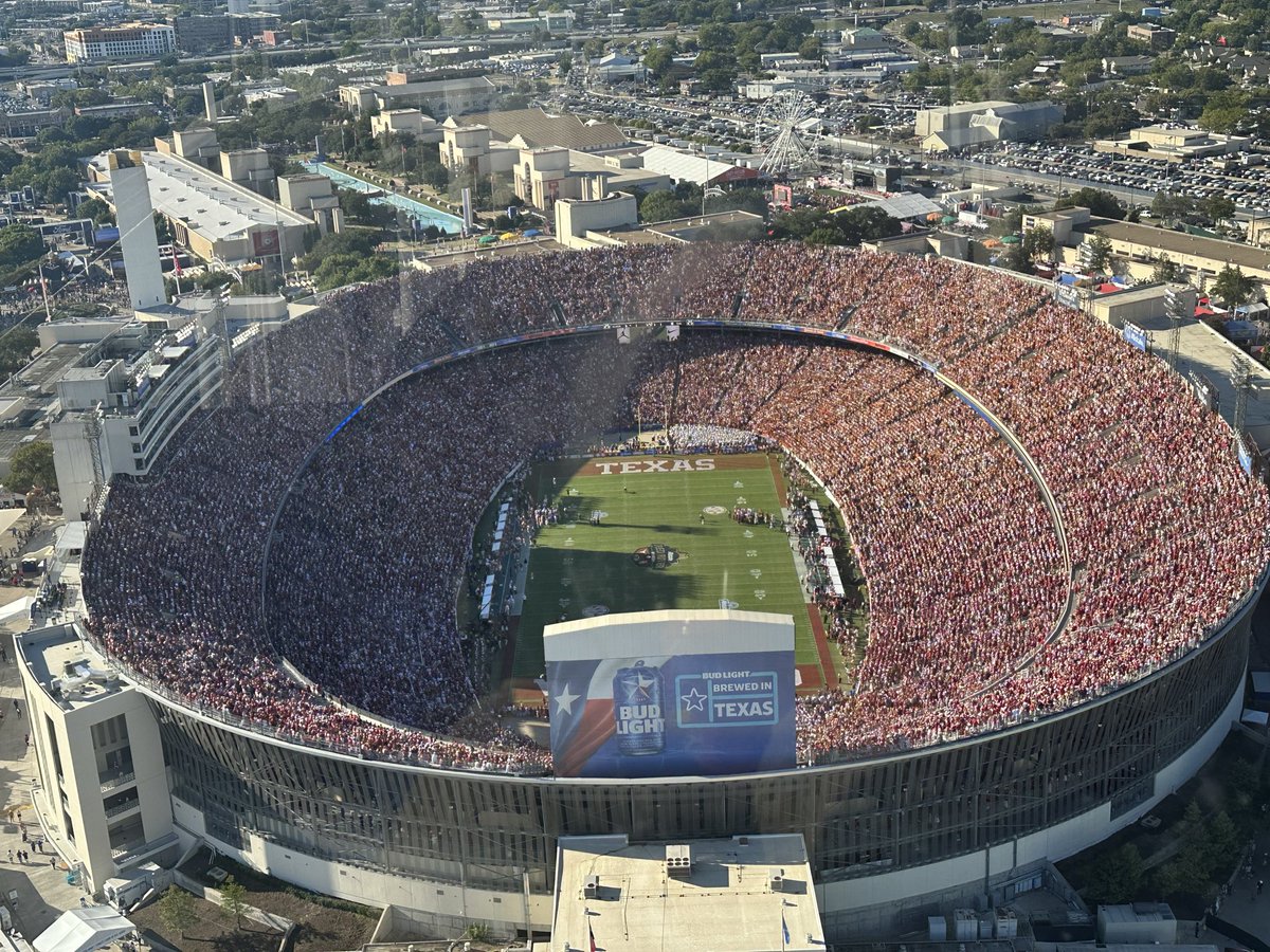 Hard to beat this view of Texas vs. Oklahoma from the Top O’ Texas Tower at the State Fair. Agree or disagree?