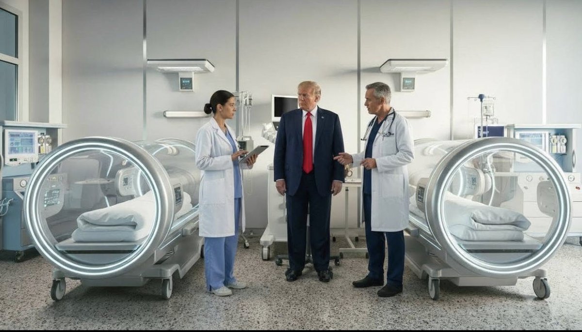 Donald Trump discusses MEDBED 🛏️. The beds have been installed in MedBed hospitals, and everything is prepared. The futuristic regenerative capsules are in place, final testing is underway, and the facilities are pristine, equipped with cutting-edge technology.