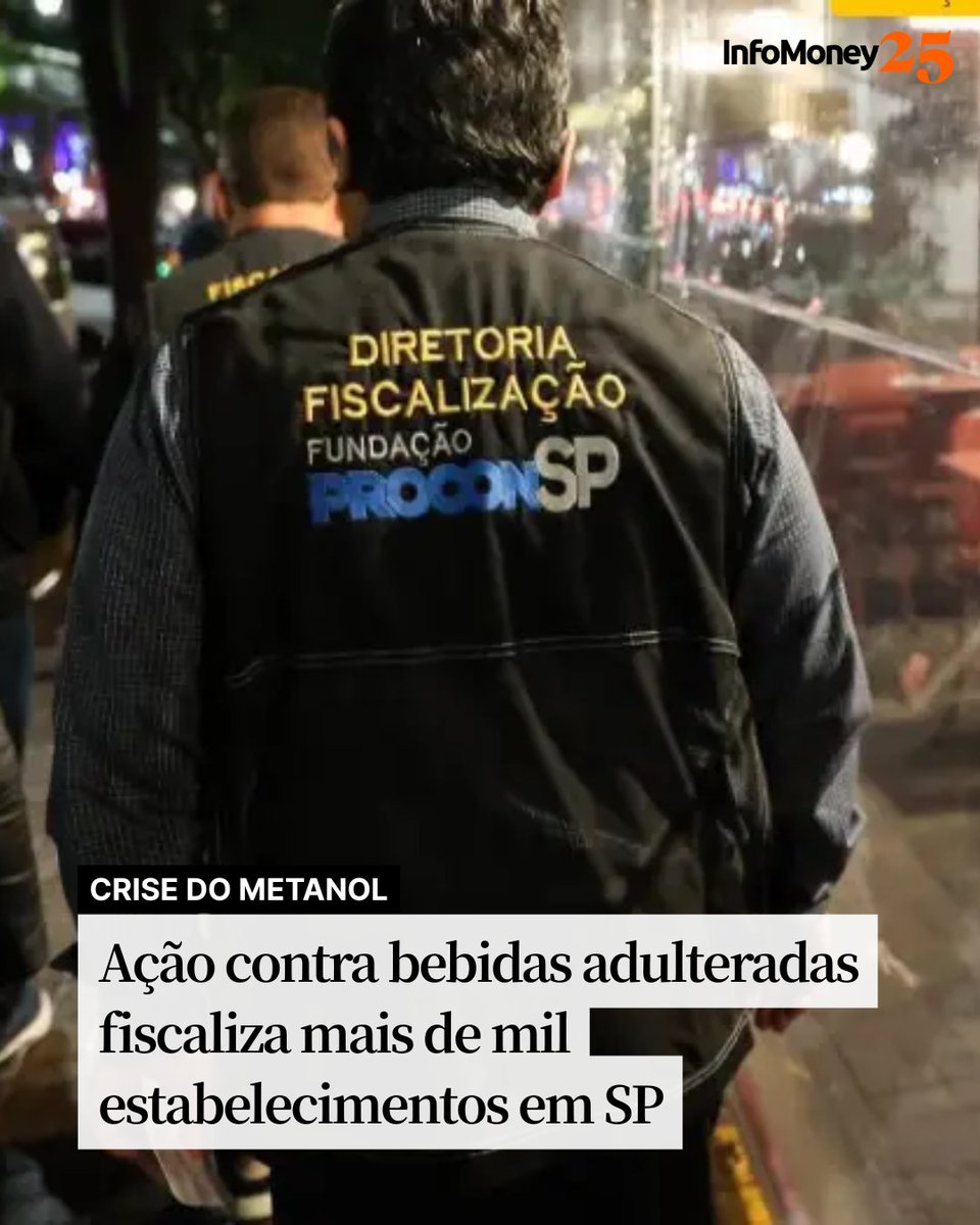 infomoney's tweet image. NA CAPITAL, 139 ESTABELECIMENTOS FORAM FISCALIZADOS E ORIENTADOS

O Procon-SP realizou, na noite de sexta (10), a operação “De Olho no Copo”, que fiscalizou mais de mil estabelecimentos em todo o Estado de São Paulo após a crise do metanol. A ação contou com apoio da Polícia…