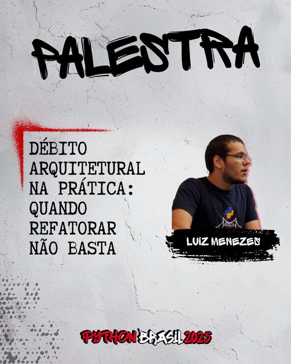 pythonbrasil's tweet image. Palestra
Débito arquitetural na prática: quando refatorar não basta - Luiz Menezes
Discutirei o débito técnico, com foco na arquitetura de sistemas, a partir da exposição de um caso de uso real de refatoração de um sistema legado crítico em um banco digital.
#pybr2025