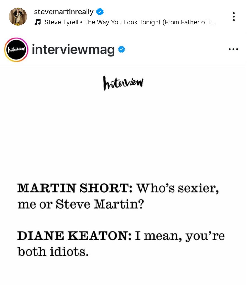 Steve Martin posted this. I love Diane Keaton, Martin Short and Steve Martin's relationship. Terrible news today 😔♥️