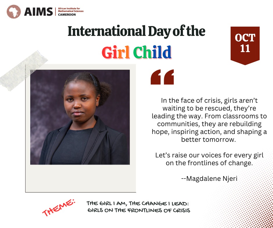 AimsCmr's tweet image. Today, we celebrate the power, potential, and promise of every girl.
Letโs raise our voices to amplify theirs. ๐ช๐
#DayOfTheGirl #EmpowerGirls #GirlsLead #InvestInGirls #SheLeads