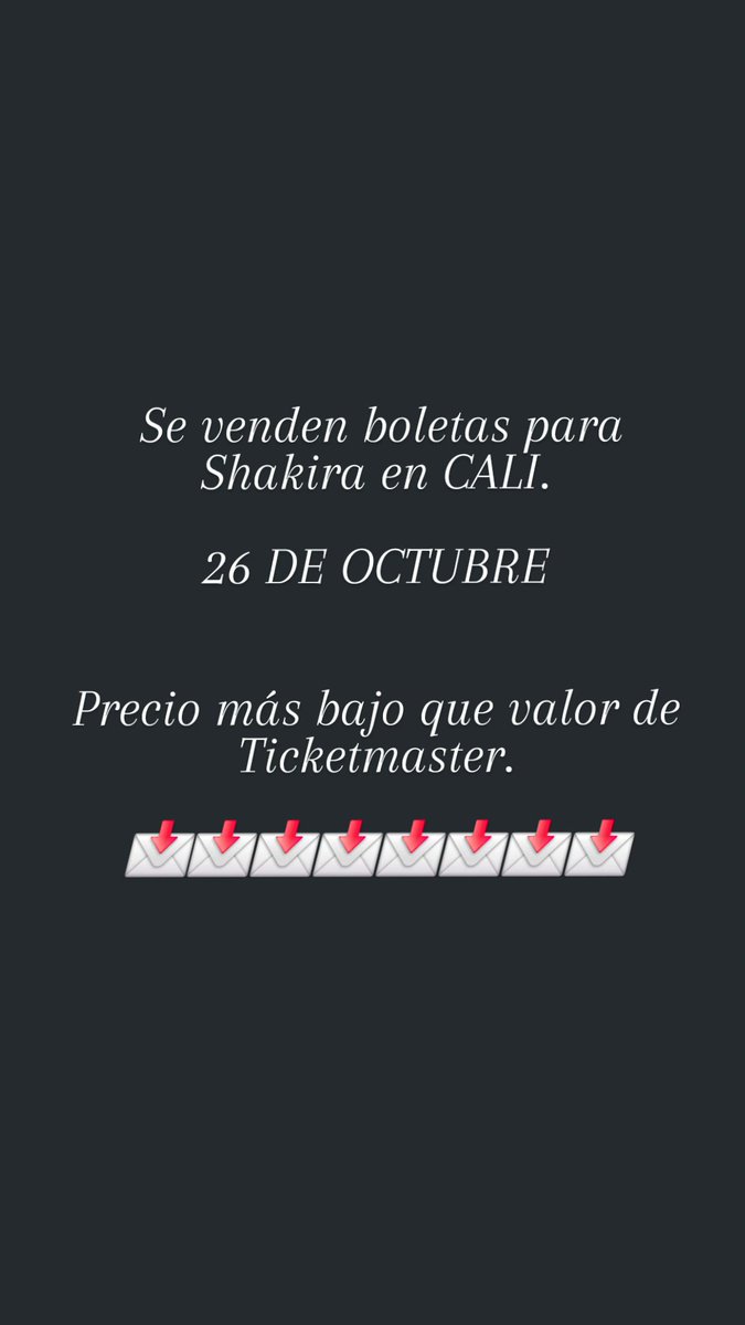 uhgoobi's tweet image. Se venden boletas para Shakira en Cali.  Más baratas que en Ticketmaster 💥‼️‼️‼️‼️

#shakira #cali #Ticketmaster #LasMujeresYaNoLloran