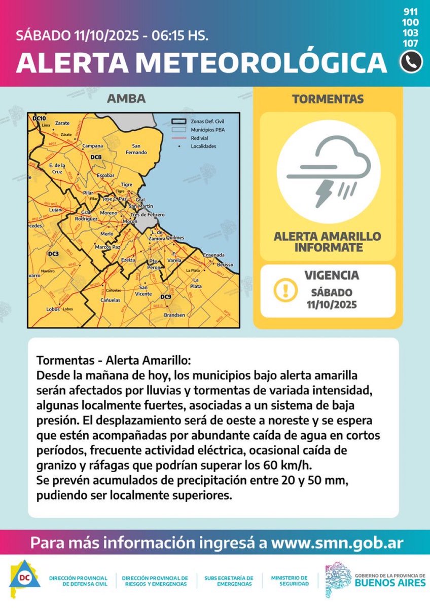 ⚠️ ALERTA POR TORNENTAS

#Quilmes #Lluvias #Tormentas