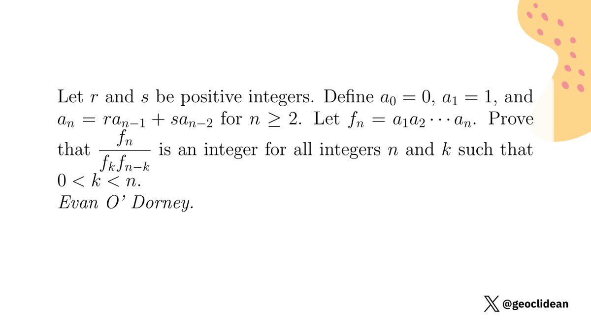 geoclidean's tweet photo. Binomial-like expression for Fibnoacci-like sequence
#Algebra #Polynomial #FloorFunction #NumberTheoryProposed #NumberTheory https://t.co/k2WElHT94O